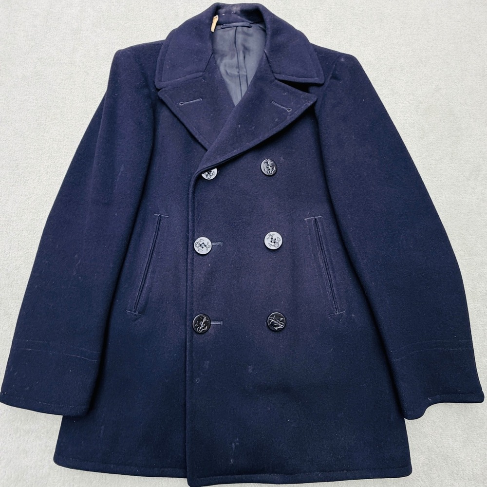 Vintage US Navy Wool Pea Coat Mens 36 Dark Navy Blue Military Issue QM-1838